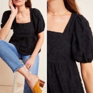 Anthropologie Maeve Textured Floral Puff Sleeve Blouse